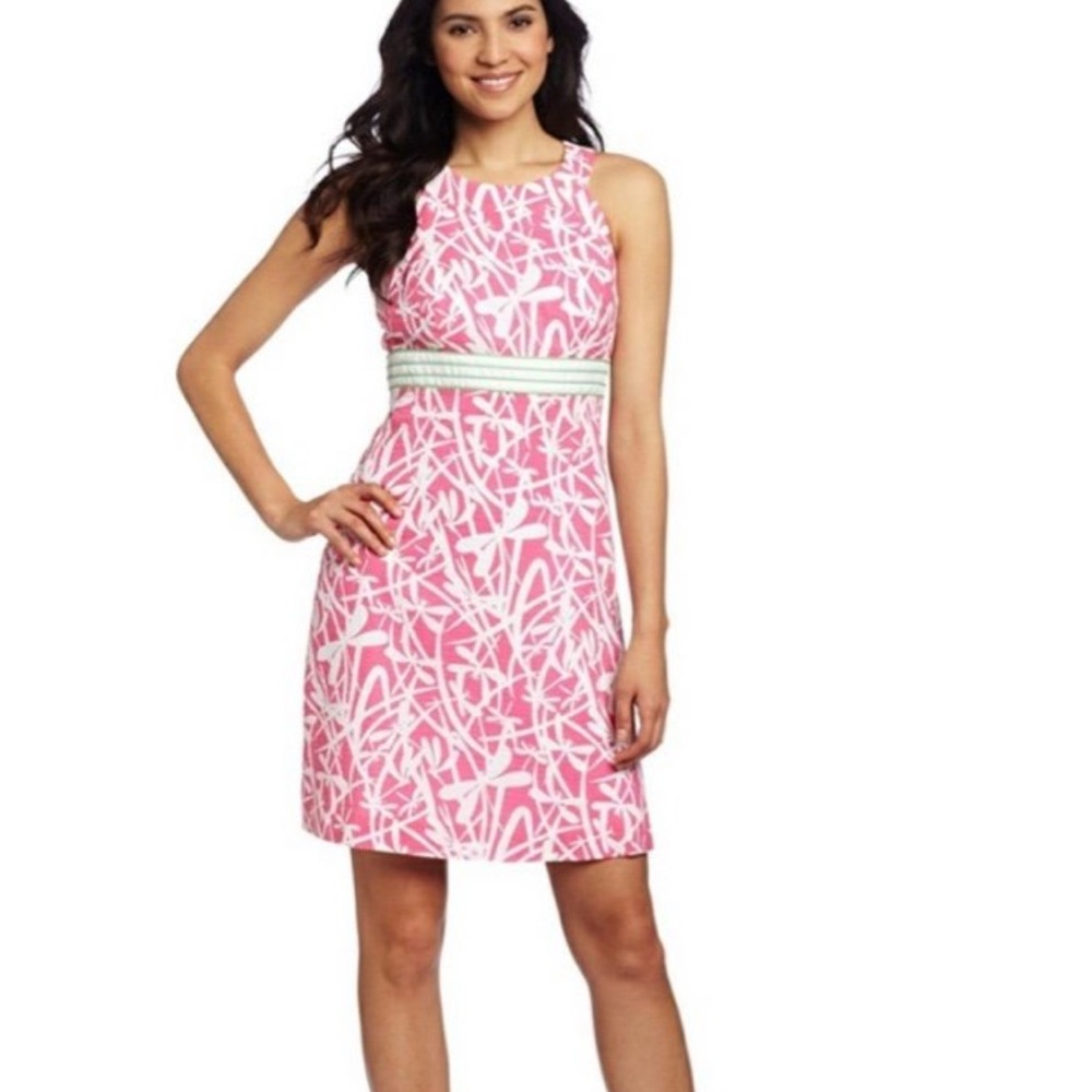 Lilly Pulitzer Pink and White Sleeveless Mock Neck Sundress 0